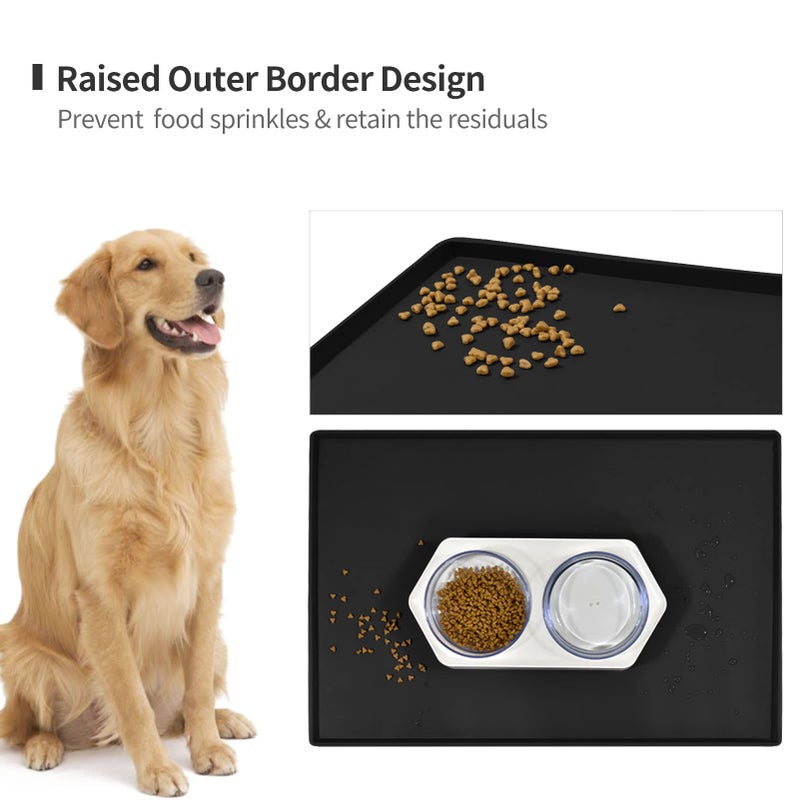 EIOKIT Dog Food Mat,Silicone Waterproof Food Tray,Non Slip Pet Bowl Mats Placemat,0.6" Raised Edge,Suitable for Most Small and Medium Sized Pets,18.5" x 11.5" - Image 3